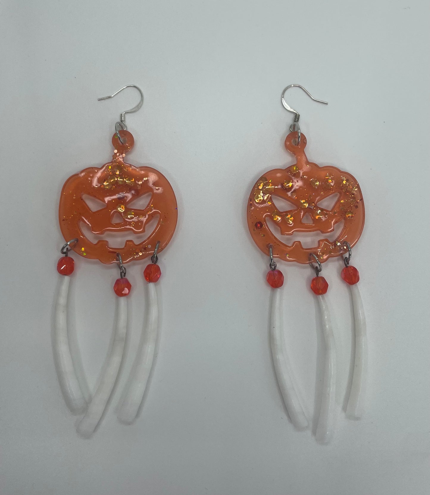Jack o' Lantern and Dentalium Dangle Earrings