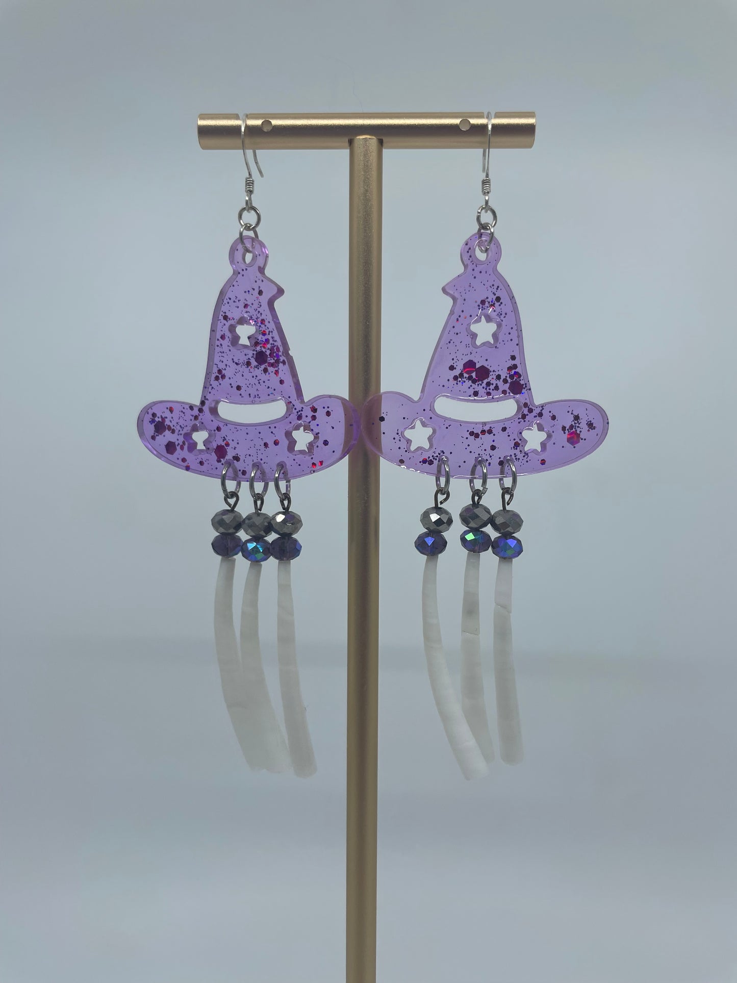 Purple Witch Hat and Dentalium Earrings