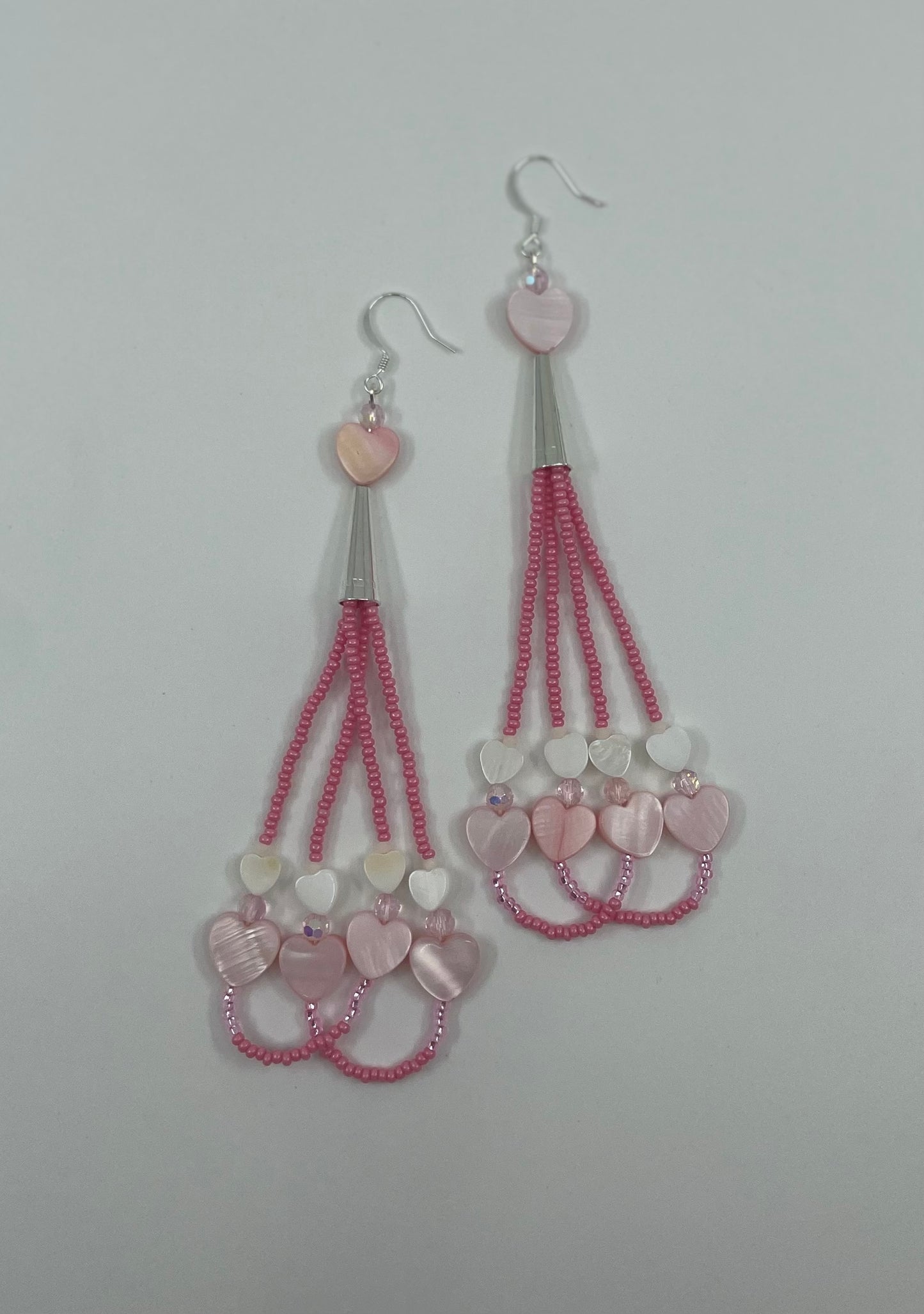 Pink Heart Fringe Earrings