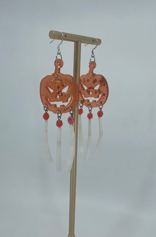 Jack o' Lantern and Dentalium Dangle Earrings