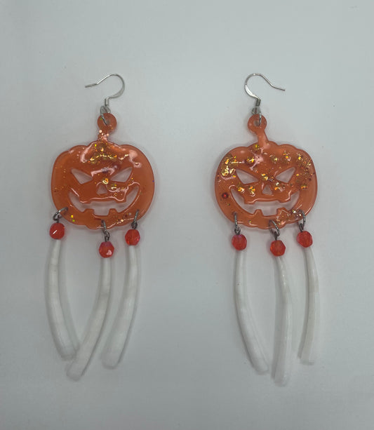 Jack o' Lantern and Dentalium Dangle Earrings
