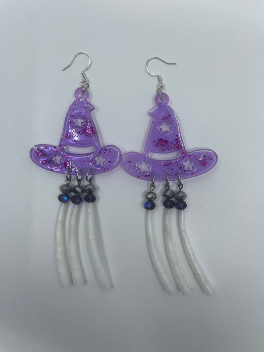 Purple Witch Hat and Dentalium Earrings