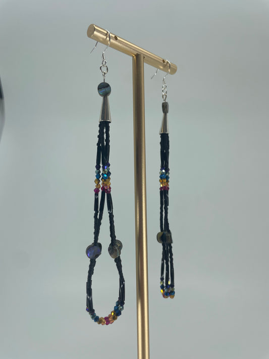 Black Rainbow Fringe Earrings