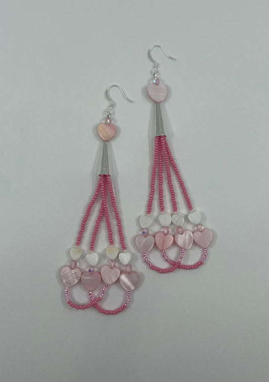 Pink Heart Fringe Earrings