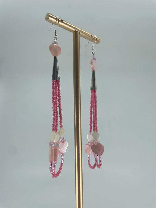 Pink Heart Fringe Earrings