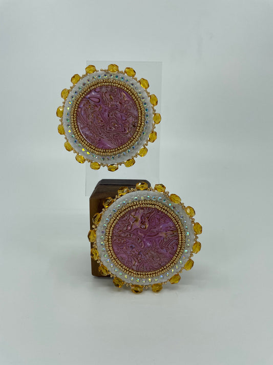 Pink Geode Beaded Earrings