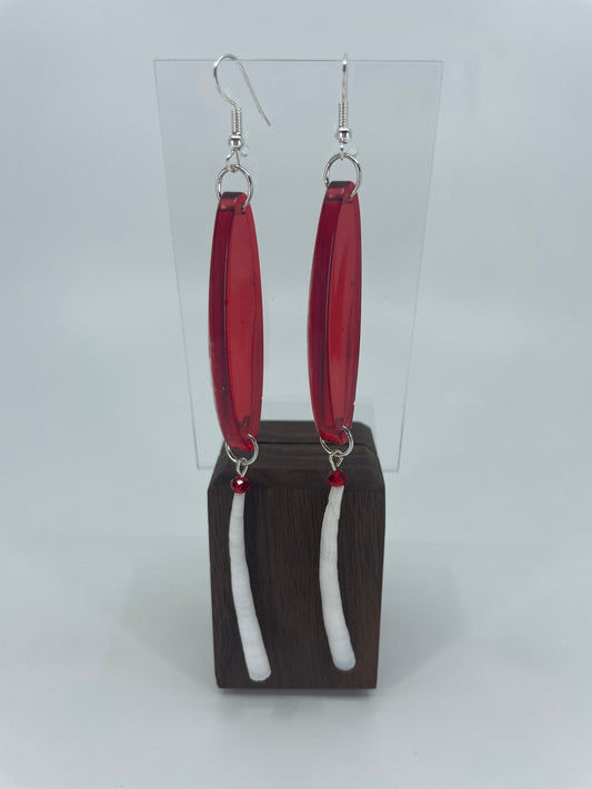 Red Resin with Dentalium Shell and Rondelle Accent Earrings