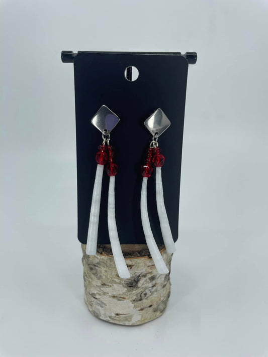 Red Dentalium Silver Stud Earrings